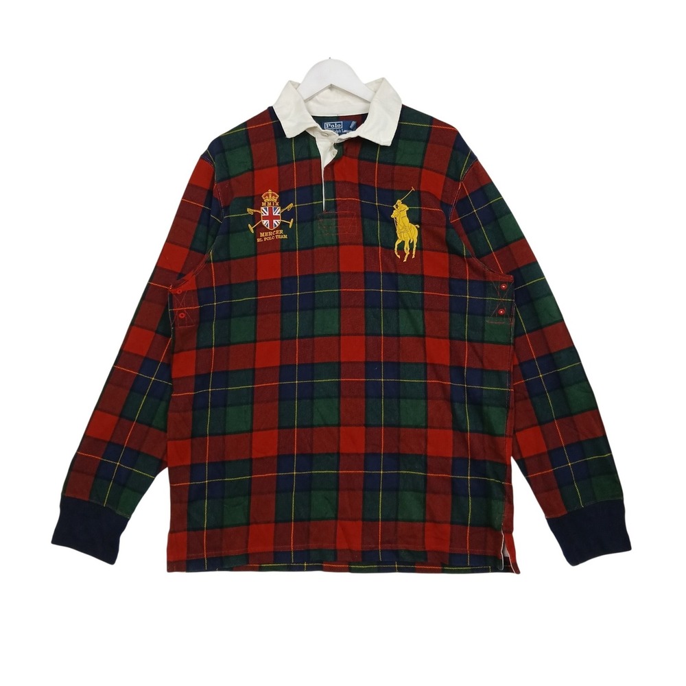 Polo Ralph Lauren Custom Fit Plaid Rugby Shirt Big Pony Mercer Team Red Green L